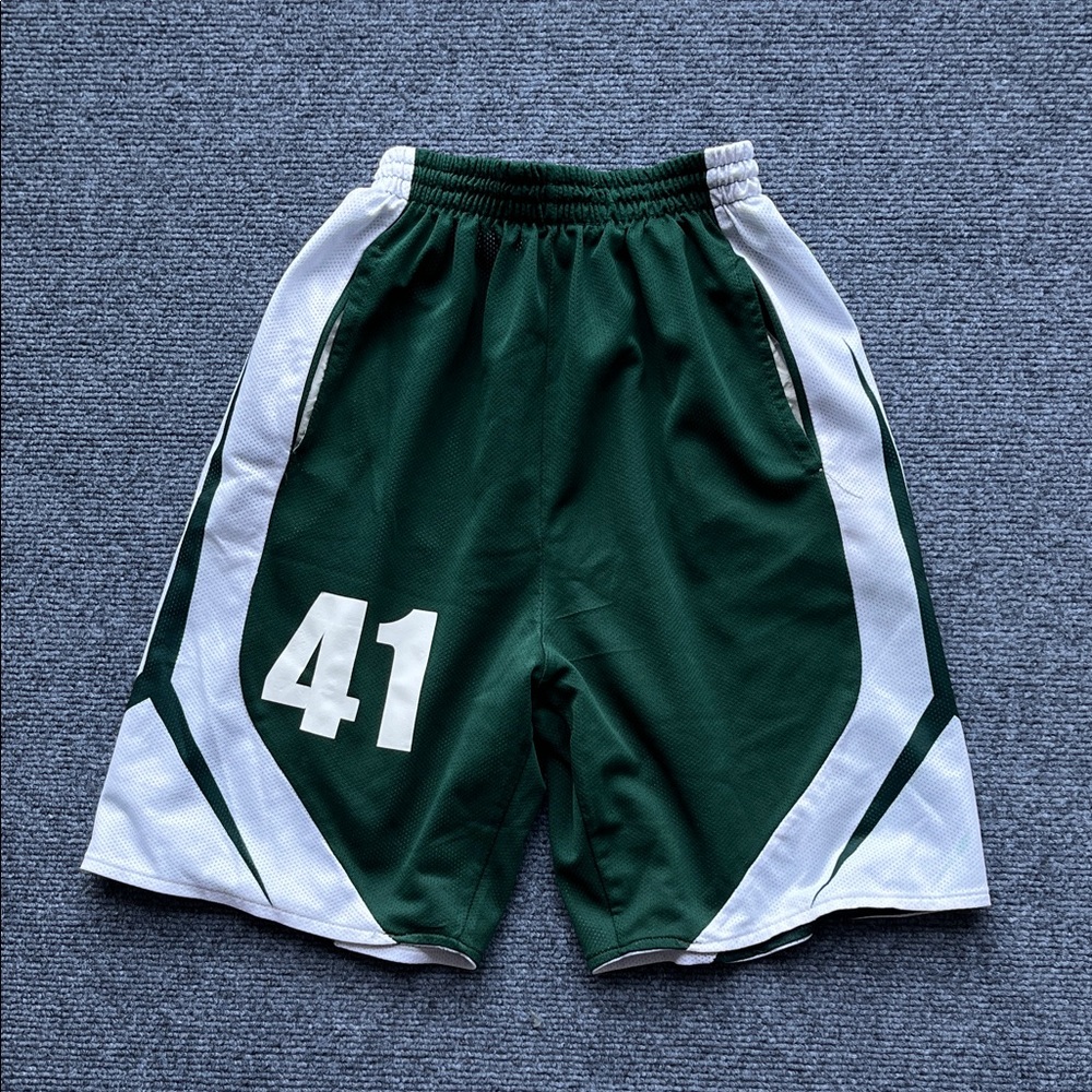 Men's Green Athletic Basketball Shorts with White Panels